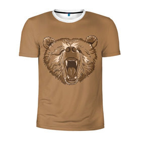Мужская футболка 3D спортивная с принтом Бурый Медведь в Тюмени, 100% полиэстер с улучшенными характеристиками | приталенный силуэт, круглая горловина, широкие плечи, сужается к линии бедра | bear | bears | brown | russia | russian | бурый | коричневый | косматый | лапы | медведи | медведь | россия | русский | хвост | хищник