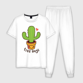 Мужская пижама хлопок с принтом Обнимашки в Тюмени, 100% хлопок | брюки и футболка прямого кроя, без карманов, на брюках мягкая резинка на поясе и по низу штанин
 | 