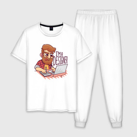 Мужская пижама хлопок с принтом Я Дизайнер в Тюмени, 100% хлопок | брюки и футболка прямого кроя, без карманов, на брюках мягкая резинка на поясе и по низу штанин
 | 