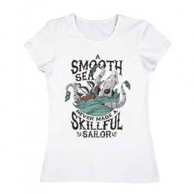 Женская футболка хлопок с принтом Кракен в Тюмени, 100% хлопок | прямой крой, круглый вырез горловины, длина до линии бедер, слегка спущенное плечо | для отдыха | кракен | летние | летняя | лето | море | морская | морские | морское чудовище | океан | осьминог