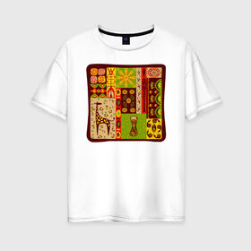 Женская футболка хлопок Oversize с принтом Жираф в Тюмени, 100% хлопок | свободный крой, круглый ворот, спущенный рукав, длина до линии бедер
 | африка | животные | жираф | индия | инки | наскальные | орнаменты | узоры | этно