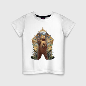 Детская футболка хлопок с принтом Привет из России в Тюмени, 100% хлопок | круглый вырез горловины, полуприлегающий силуэт, длина до линии бедер | военные | империя | матрёшка | медведь | оружие | ракета | русь | самолёт | танк
