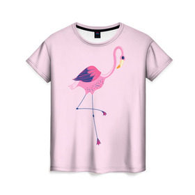 Женская футболка 3D с принтом Фламинго в Тюмени, 100% полиэфир ( синтетическое хлопкоподобное полотно) | прямой крой, круглый вырез горловины, длина до линии бедер | bird | birds | fly | wing | wings | клюв | когти | крыло | крылышки | крылья | полет | птица | птицы | птичка | птички | фламинго