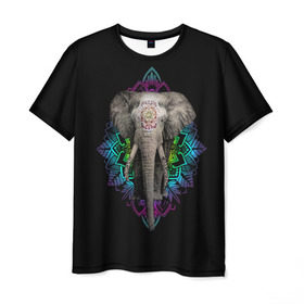 Мужская футболка 3D с принтом Индийский Слон в Тюмени, 100% полиэфир | прямой крой, круглый вырез горловины, длина до линии бедер | Тематика изображения на принте: africa | elephant | elephants | india | ornament | pattern | skin | tusks | африка | бивни | индия | кожа | орнамент | слон | слоненок | слоник | слоники | слоны | слонята | узор | хобот