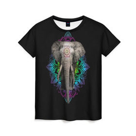 Женская футболка 3D с принтом Индийский Слон в Тюмени, 100% полиэфир ( синтетическое хлопкоподобное полотно) | прямой крой, круглый вырез горловины, длина до линии бедер | africa | elephant | elephants | india | ornament | pattern | skin | tusks | африка | бивни | индия | кожа | орнамент | слон | слоненок | слоник | слоники | слоны | слонята | узор | хобот
