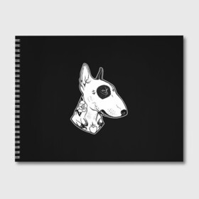 Альбом для рисования с принтом Бультерьер в Тюмени, 100% бумага
 | матовая бумага, плотность 200 мг. | dog | dogs | tattoo | бультерьер | пес | псы | собака | собакен | собаки | собачка | собачки | татуировка | татуировки | щенки | щенок | щеночек | щеночки