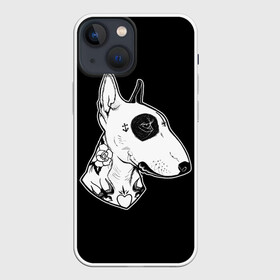 Чехол для iPhone 13 mini с принтом Бультерьер в Тюмени,  |  | dog | dogs | tattoo | бультерьер | пес | псы | собака | собакен | собаки | собачка | собачки | татуировка | татуировки | щенки | щенок | щеночек | щеночки