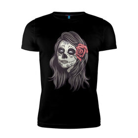 Мужская футболка хлопок Slim с принтом Mexican girl в Тюмени, 92% хлопок, 8% лайкра | приталенный силуэт, круглый вырез ворота, длина до линии бедра, короткий рукав | девушка | зомби | мексика | паутина | роза | тату | хэллоуин | череп
