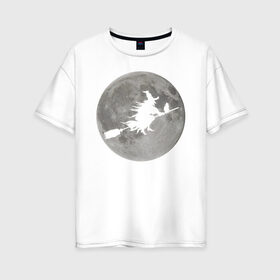 Женская футболка хлопок Oversize с принтом На фоне луны в Тюмени, 100% хлопок | свободный крой, круглый ворот, спущенный рукав, длина до линии бедер
 | ведьма. метла. кот | луна | ночь | праздник | ужас | хэллоуин