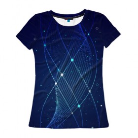 Женская футболка 3D с принтом Синяя спираль абстракция в Тюмени, 100% полиэфир ( синтетическое хлопкоподобное полотно) | прямой крой, круглый вырез горловины, длина до линии бедер | абстракция | космос | синий | спираль