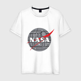 Мужская футболка хлопок с принтом NASA в Тюмени, 100% хлопок | прямой крой, круглый вырез горловины, длина до линии бедер, слегка спущенное плечо. | 