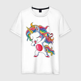 Мужская футболка хлопок с принтом Dabbing Unicorn в Тюмени, 100% хлопок | прямой крой, круглый вырез горловины, длина до линии бедер, слегка спущенное плечо. | dab | dab единорог | dabbing unicorn | unicorn | единорог радуга | краски | прикольные картинки | радуга | радужные краски | радужный единорог