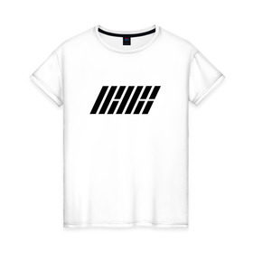 Женская футболка хлопок с принтом iKON logo в Тюмени, 100% хлопок | прямой крой, круглый вырез горловины, длина до линии бедер, слегка спущенное плечо | Тематика изображения на принте: ikon | k pop | return | айкон