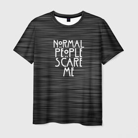 Мужская футболка 3D с принтом СВИТЕР AHS в Тюмени, 100% полиэфир | прямой крой, круглый вырез горловины, длина до линии бедер | ahs | american horror story | normal people scare me | американская история ужасов | нормальные люди пугают меня | сериал