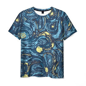 Мужская футболка 3D с принтом Ван Гог. Звездная Ночь в Тюмени, 100% полиэфир | прямой крой, круглый вырез горловины, длина до линии бедер | Тематика изображения на принте: вангог | живопись | искусство | картина | краска | синий | художник