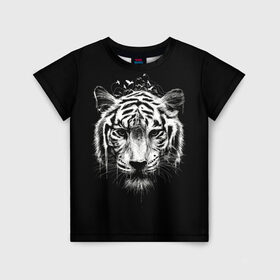 Детская футболка 3D с принтом Dark Tiger в Тюмени, 100% гипоаллергенный полиэфир | прямой крой, круглый вырез горловины, длина до линии бедер, чуть спущенное плечо, ткань немного тянется | Тематика изображения на принте: africa | creepy | dark | desert | predator | scary | tiger | tigers | африка | жуткий | мрачный | пустыня | страшный | тигр | тигренок | тигрица | тигрицы | тигры | тигрята | хищник