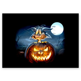 Поздравительная открытка с принтом Halloween в Тюмени, 100% бумага | плотность бумаги 280 г/м2, матовая, на обратной стороне линовка и место для марки
 | аниме | ведьма | девушка | зомби | ирландия | кладбище | колдун | кости | кошки | летучие | луна | мертвец | мёртвые | монстры | мыши | ночь | оборотни | пауки | паутина | подарок | праздник | свет | свечи