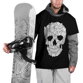 Накидка на куртку 3D с принтом Sketchy Cat Skull в Тюмени, 100% полиэстер |  | 