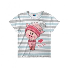 Детская футболка 3D с принтом Милая свинка в Тюмени, 100% гипоаллергенный полиэфир | прямой крой, круглый вырез горловины, длина до линии бедер, чуть спущенное плечо, ткань немного тянется | 2019 | боров | взгляд | год | домашнее | животное | костюм | красная | милая | мода | новый год | пальто | подарок | поздравление | поросенок | праздник | рисунок | рождество | румянец | с новым годом