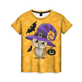 Женская футболка 3D с принтом Совушка и хэллоуин в Тюмени, 100% полиэфир ( синтетическое хлопкоподобное полотно) | прямой крой, круглый вырез горловины, длина до линии бедер | halloween | летучая мышь | подарок на хэллоуин | прикольная сова | сова | сова и хэллоуин | совушка | тыква | тыква на хэллоуин | хэллоуин