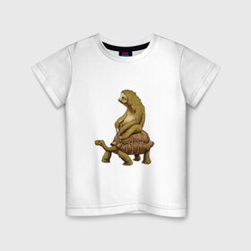 Детская футболка хлопок с принтом Speed is Relative в Тюмени, 100% хлопок | круглый вырез горловины, полуприлегающий силуэт, длина до линии бедер | ленивец | лень | медленно | медлительный | тормоз | черепаха