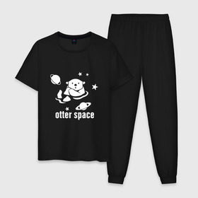 Мужская пижама хлопок с принтом Otter Space в Тюмени, 100% хлопок | брюки и футболка прямого кроя, без карманов, на брюках мягкая резинка на поясе и по низу штанин
 | alien | earth | express | futurama | galaxy | moon | nasa | planet | space | star | ufo | world | астронавт | вселенная | гагарин | галактика | звезда | звезды | земля | инопл | космонавт | космос | луна | мир | наса | небо | нло | планета