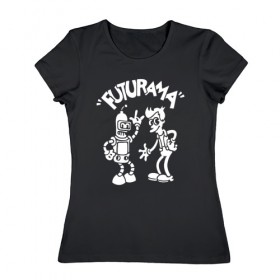 Женская футболка хлопок с принтом Futurama - Cartoon в Тюмени, 100% хлопок | прямой крой, круглый вырез горловины, длина до линии бедер, слегка спущенное плечо | bender | fry | futurama | planet express | бендер | зойдберг | лила | фрай | футурама