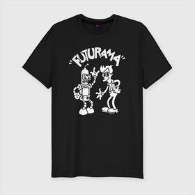 Мужская футболка хлопок Slim с принтом Futurama - Cartoon  в Тюмени, 92% хлопок, 8% лайкра | приталенный силуэт, круглый вырез ворота, длина до линии бедра, короткий рукав | bender | fry | futurama | planet express | бендер | зойдберг | лила | фрай | футурама