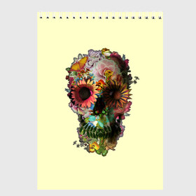 Скетчбук с принтом Цветочный Череп в Тюмени, 100% бумага
 | 48 листов, плотность листов — 100 г/м2, плотность картонной обложки — 250 г/м2. Листы скреплены сверху удобной пружинной спиралью | bone | bones | flower | flowers | skeleton | skeletons | skull | skulls | кости | кость | скелет | скелеты | цветок | цветочки | цветочный | цветы | череп | черепа | черепок