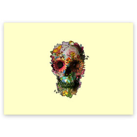 Поздравительная открытка с принтом Цветочный Череп в Тюмени, 100% бумага | плотность бумаги 280 г/м2, матовая, на обратной стороне линовка и место для марки
 | bone | bones | flower | flowers | skeleton | skeletons | skull | skulls | кости | кость | скелет | скелеты | цветок | цветочки | цветочный | цветы | череп | черепа | черепок