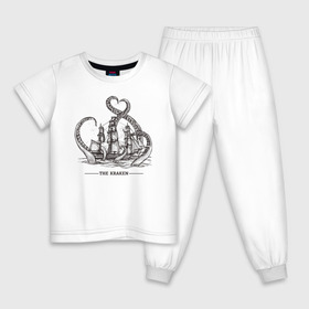 Детская пижама хлопок с принтом Кракен в Тюмени, 100% хлопок |  брюки и футболка прямого кроя, без карманов, на брюках мягкая резинка на поясе и по низу штанин
 | Тематика изображения на принте: корабль | кракен | монстр | море | осьминог