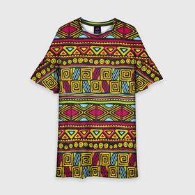 Детское платье 3D с принтом Этнический орнамент в Тюмени, 100% полиэстер | прямой силуэт, чуть расширенный к низу. Круглая горловина, на рукавах — воланы | Тематика изображения на принте: африка | геометрия | индия | орнамент | узор | этно