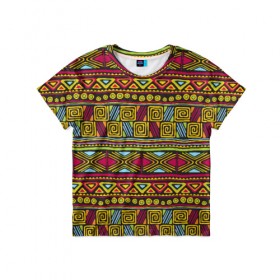 Детская футболка 3D с принтом Этнический орнамент в Тюмени, 100% гипоаллергенный полиэфир | прямой крой, круглый вырез горловины, длина до линии бедер, чуть спущенное плечо, ткань немного тянется | африка | геометрия | индия | орнамент | узор | этно