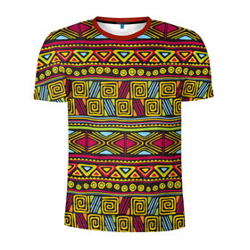 Мужская футболка 3D спортивная с принтом Этнический орнамент в Тюмени, 100% полиэстер с улучшенными характеристиками | приталенный силуэт, круглая горловина, широкие плечи, сужается к линии бедра | Тематика изображения на принте: африка | геометрия | индия | орнамент | узор | этно