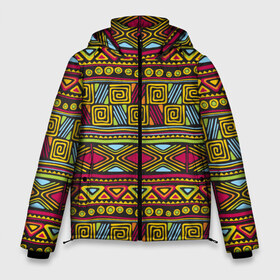 Мужская зимняя куртка 3D с принтом Этнический орнамент в Тюмени, верх — 100% полиэстер; подкладка — 100% полиэстер; утеплитель — 100% полиэстер | длина ниже бедра, свободный силуэт Оверсайз. Есть воротник-стойка, отстегивающийся капюшон и ветрозащитная планка. 

Боковые карманы с листочкой на кнопках и внутренний карман на молнии. | Тематика изображения на принте: африка | геометрия | индия | орнамент | узор | этно
