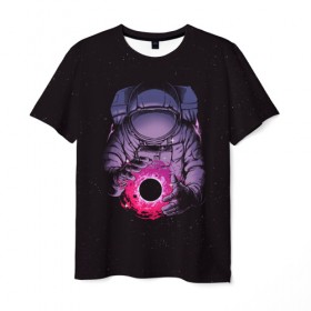 Мужская футболка 3D с принтом Карманная вселенная в Тюмени, 100% полиэфир | прямой крой, круглый вырез горловины, длина до линии бедер | астронавт | вселенная | галактика | звезда | космонавт | космос | свет | скафандр | солнце | стекло | тени | черная дыра