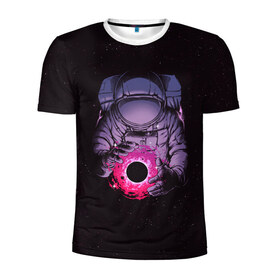 Мужская футболка 3D спортивная с принтом Карманная вселенная в Тюмени, 100% полиэстер с улучшенными характеристиками | приталенный силуэт, круглая горловина, широкие плечи, сужается к линии бедра | астронавт | вселенная | галактика | звезда | космонавт | космос | свет | скафандр | солнце | стекло | тени | черная дыра