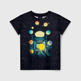 Детская футболка 3D с принтом Космический жонглер в Тюмени, 100% гипоаллергенный полиэфир | прямой крой, круглый вырез горловины, длина до линии бедер, чуть спущенное плечо, ткань немного тянется | астронавт | венера | вселенная | галактика | звезда | земля | космонавт | космос | марс | меркурий | планеты | сатурн | свет | скафандр | солнце | стекло | тени | уран | юпитер