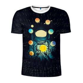 Мужская футболка 3D спортивная с принтом Космический жонглер в Тюмени, 100% полиэстер с улучшенными характеристиками | приталенный силуэт, круглая горловина, широкие плечи, сужается к линии бедра | Тематика изображения на принте: астронавт | венера | вселенная | галактика | звезда | земля | космонавт | космос | марс | меркурий | планеты | сатурн | свет | скафандр | солнце | стекло | тени | уран | юпитер