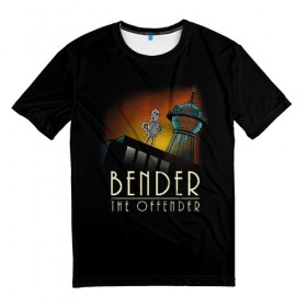 Мужская футболка 3D с принтом Bender The Offender в Тюмени, 100% полиэфир | прямой крой, круглый вырез горловины, длина до линии бедер | all | bender | doctor | futurama | humans | kill | mult | robot | simpsons | space | trust | zoidberg | бендер | зойдберг | космос | мульт | мультик | мультфильм | робот | симпсоны | футурама