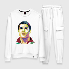 Женский костюм хлопок с принтом Ronaldo в Тюмени, 100% хлопок | на свитшоте круглая горловина, мягкая резинка по низу. Брюки заужены к низу, на них два вида карманов: два 