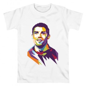 Мужская футболка хлопок с принтом Cristiano Ronaldo в Тюмени, 100% хлопок | прямой крой, круглый вырез горловины, длина до линии бедер, слегка спущенное плечо. | 