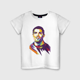 Детская футболка хлопок с принтом Cristiano Ronaldo в Тюмени, 100% хлопок | круглый вырез горловины, полуприлегающий силуэт, длина до линии бедер | Тематика изображения на принте: 