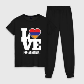 Женская пижама хлопок с принтом Love Armenia в Тюмени, 100% хлопок | брюки и футболка прямого кроя, без карманов, на брюках мягкая резинка на поясе и по низу штанин | 