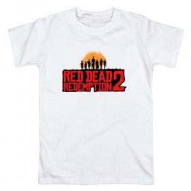 Мужская футболка хлопок с принтом Red Dead Redemption 2 в Тюмени, 100% хлопок | прямой крой, круглый вырез горловины, длина до линии бедер, слегка спущенное плечо. | Тематика изображения на принте: game | rdr2 | red dead redemption 2 | rockstar studios | игры