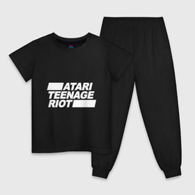 Детская пижама хлопок с принтом Atari Teenage Riot (White) в Тюмени, 100% хлопок |  брюки и футболка прямого кроя, без карманов, на брюках мягкая резинка на поясе и по низу штанин
 | Тематика изображения на принте: atari | atr | digital | hardcore | music | punk | rave | riot | rock | teenage | музыка | панк | рок