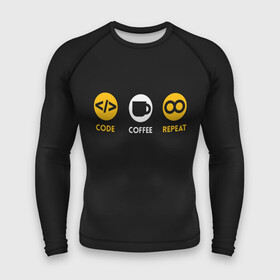 Мужской рашгард 3D с принтом Code Coffee Repeat в Тюмени,  |  | Тематика изображения на принте: admin | administrator | calm | code | coder | coding | engineer | job | keep | programmer | администратор | айти | инженер | код | кодинг | программа | программист | профессия | сисадмин