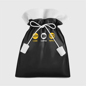 Подарочный 3D мешок с принтом Code Coffee Repeat в Тюмени, 100% полиэстер | Размер: 29*39 см | admin | administrator | calm | code | coder | coding | engineer | job | keep | programmer | администратор | айти | инженер | код | кодинг | программа | программист | профессия | сисадмин