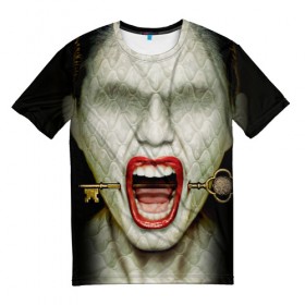 Мужская футболка 3D с принтом American Horror Story в Тюмени, 100% полиэфир | прямой крой, круглый вырез горловины, длина до линии бедер | ahs | american horror story | hotel | американская история ужасов | губы | ключ | лицо