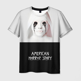 Мужская футболка 3D с принтом American Horror Story в Тюмени, 100% полиэфир | прямой крой, круглый вырез горловины, длина до линии бедер | ahs | american horror story | американская история ужасов | демон | краска | лицо | макияж | монашка | черные глаза